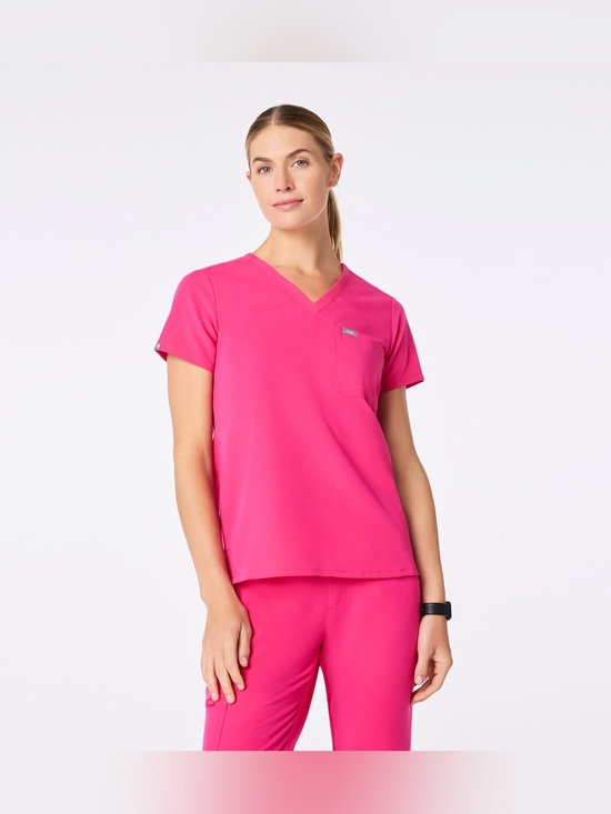 Figs Tops - FIGS Catarina Scrub Top in Shocking Pink